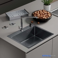 Кухонная мойка Roxen Simple 560220-55B PVD графит (с коландером и дозатором) - фото