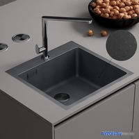 Кухонная мойка Roxen Snake 560220-50-BS (50*48) PVD графит/текстурная поверхность (с коландером и дозатором) - фото