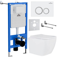 Унитаз подвесной Roxen Cube One Rimless 6 в 1 StounFix Dual Fresh 503394 (кнопка: белый глянец) - фото