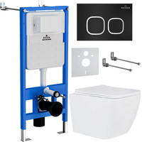 Унитаз подвесной Roxen Cube One Rimless 6 в 1 StounFix Dual Fresh 543879 (кнопка: черный матовый) - фото
