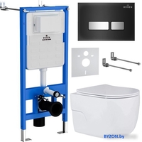 Унитаз подвесной Roxen Porto One Rimless 6 в 1 StounFix Dual Fresh 646666 (чёрное стекло) - фото