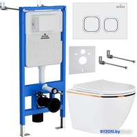 Унитаз подвесной Roxen Antares Gold в комплекте с инсталляцией StounFix Dual Fresh 6 в 1 807054 (кнопка: белый глянец) - фото