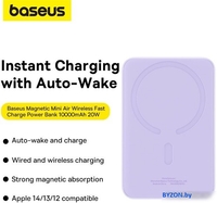 Внешний аккумулятор Baseus Magnetic Mini Air Wireless Fast Charge Power Bank 20W 10000mAh (сиреневый) - фото2