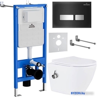 Унитаз подвесной Roxen Antares Bidet в комплекте с инсталляцией StounFix Dual Fresh 6 в 1 963184 (кнопка: черное стекло) - фото