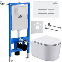 Унитаз подвесной Roxen Simple Compact в комплекте с инсталляцией StounFix Dual Fresh 6 в 1 920247 (кнопка: белый глянец) - фото