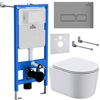 Унитаз подвесной Roxen Simple Compact в комплекте с инсталляцией StounFix Dual Fresh 6 в 1 943570 (кнопка: хром матовый) - фото