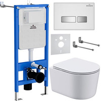 Унитаз подвесной Roxen Simple Compact в комплекте с инсталляцией StounFix Dual Fresh 6 в 1 964407 (кнопка: белое стекло) - фото