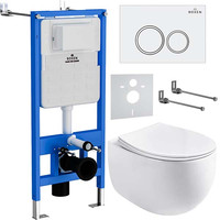 Унитаз подвесной Roxen Egg в комплекте с инсталляцией StounFix Dual Fresh 6 в 1 964008 (кнопка: белый глянец) - фото