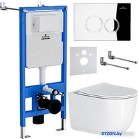 Унитаз подвесной Roxen Vortex Tornado в комплекте с инсталляцией StounFix Dual Fresh 6 в 1 964332 (кнопка: хром глянец) - фото