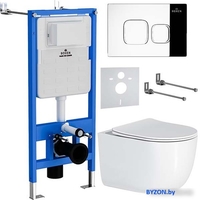 Унитаз подвесной Roxen Vortex Tornado в комплекте с инсталляцией StounFix Dual Fresh 6 в 1 964469 (кнопка: хром глянец) - фото