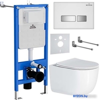 Унитаз подвесной Roxen Vortex Tornado в комплекте с инсталляцией StounFix Dual Fresh 6 в 1 964605 (кнопка: белое стекло) - фото