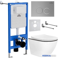 Унитаз подвесной Roxen Antares Black в комплекте с инсталляцией StounFix Dual Fresh 6 в 1 964670 (кнопка: хром матовый) - фото