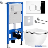 Унитаз подвесной Roxen Antares Black в комплекте с инсталляцией StounFix Dual Fresh 6 в 1 964686 (кнопка: хром глянец) - фото
