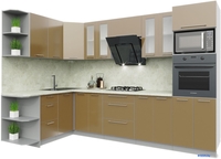 Готовая кухня Интерлиния Мила Пластик 1.68x3.0 левая (капучино/капучино глянец/опал светлый) - фото