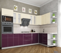 Готовая кухня Интерлиния Мила Пластик 1.68x3.0 правая (слива/ваниль глянец/травертин серый) - фото2