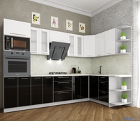 Готовая кухня Интерлиния Мила Пластик 1.68x3.0 правая (черный/белый глянец/опал светлый) - фото2