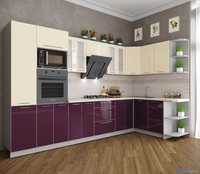 Готовая кухня Интерлиния Мила Пластик 1.68x3.4 правая (слива/ваниль глянец/травертин серый) - фото2