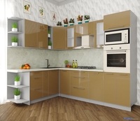Готовая кухня Интерлиния Мила Пластик 1.88x2.6 левая (капучино/капучино глянец/опал светлый) - фото2
