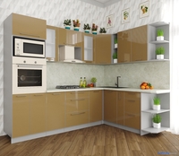 Готовая кухня Интерлиния Мила Пластик 1.88x2.6 правая (капучино/капучино глянец/опал светлый) - фото2
