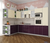 Готовая кухня Интерлиния Мила Пластик 1.88x3.2 левая (слива/ваниль глянец/травертин серый) - фото2
