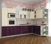 Готовая кухня Интерлиния Мила Пластик 1.88x3.2 правая (слива/ваниль глянец/травертин серый) - фото2