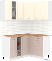 Готовая кухня Кортекс-мебель Корнелия Лира 1.5x1.3 (крем/капучино/дуб бунратти) - фото