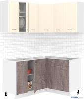 Готовая кухня Кортекс-мебель Корнелия Лира 1.5x1.3 без столешницы (крем/оникс) - фото