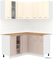 Готовая кухня Кортекс-мебель Корнелия Лира 1.5x1.4 (крем/капучино/дуб бунратти) - фото