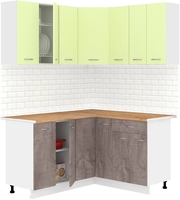 Готовая кухня Кортекс-мебель Корнелия Лира 1.5x1.4 (салатовый/оникс/дуб бунратти) - фото