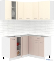 Готовая кухня Кортекс-мебель Корнелия Лира 1.5x1.4 без столешницы (крем/капучино) - фото