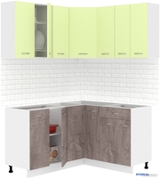 Готовая кухня Кортекс-мебель Корнелия Лира 1.5x1.4 без столешницы (салатовый/оникс) - фото