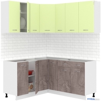 Готовая кухня Кортекс-мебель Корнелия Лира 1.5x1.7 Без столешницы (салатовый/оникс) - фото