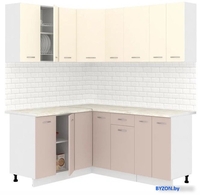 Готовая кухня Кортекс-мебель Корнелия Лира 1.5x1.8 (крем/капучино/королевский опал) - фото