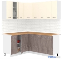 Готовая кухня Кортекс-мебель Корнелия Лира 1.5x1.8 (крем/оникс/дуб бунратти) - фото