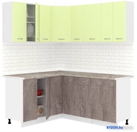 Готовая кухня Кортекс-мебель Корнелия Лира 1.5x1.8 (салатовый/оникс/марсель) - фото