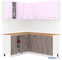 Готовая кухня Кортекс-мебель Корнелия Лира 1.5x1.8 (сирень/оникс/дуб бунратти) - фото