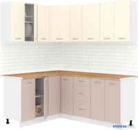 Готовая кухня Кортекс-мебель Корнелия Лира 1.5x1.9 (крем/капучино/дуб бунратти) - фото
