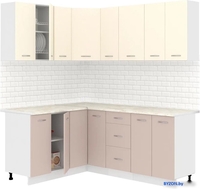 Готовая кухня Кортекс-мебель Корнелия Лира 1.5x1.9 (крем/капучино/королевский опал) - фото