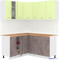Готовая кухня Кортекс-мебель Корнелия Лира 1.5x2.0 (салатовый/оникс/дуб бунратти) - фото