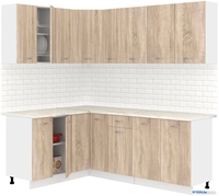 Готовая кухня Кортекс-мебель Корнелия Лира 1.5x2.1 (дуб сонома/королевский опал) - фото