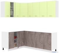 Готовая кухня Кортекс-мебель Корнелия Лира 1.5x2.1 без столешницы (салатовый/оникс) - фото