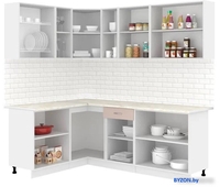 Готовая кухня Кортекс-мебель Корнелия Лира 1.5x2.2 (крем/капучино/королевский опал) - фото2