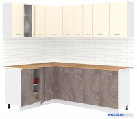 Готовая кухня Кортекс-мебель Корнелия Лира 1.5x2.2 (крем/оникс/дуб бунратти) - фото