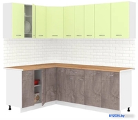 Готовая кухня Кортекс-мебель Корнелия Лира 1.5x2.2 (салатовый/оникс/дуб бунратти) - фото