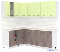 Готовая кухня Кортекс-мебель Корнелия Лира 1.5x2.2 (салатовый/оникс/королевский опал) - фото