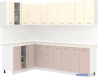 Готовая кухня Кортекс-мебель Корнелия Лира 1.5x2.5 (крем/капучино/королевский опал) - фото