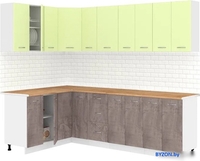 Готовая кухня Кортекс-мебель Корнелия Лира 1.5x2.5 (салатовый/оникс/дуб бунратти) - фото