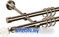 Карниз для штор АС ФОРОС Grace D16Г/16Г составной + наконечники Кристалл (3.2м, антик) - фото