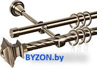Карниз для штор АС ФОРОС Grace D16K/16Г составной + наконечники Верди (3.2м, антик) - фото