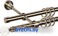 Карниз для штор АС ФОРОС Grace D16K/16Г составной + наконечники Кристалл (3.2м, антик) - фото